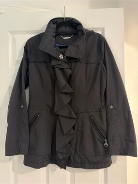 White House Black Market Black Ruffle-Front Trench Coat